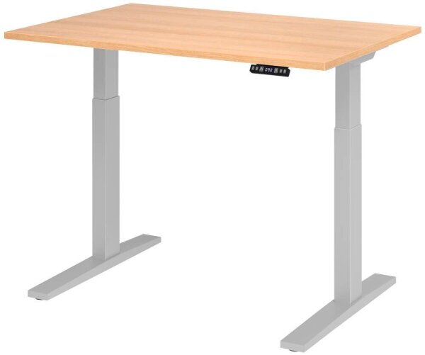 HAMMERBACHER XMKA12 elektrisch höhenverstellbarer Schreibtisch eiche rechteckig, C-Fuß-Gestell silber 120,0 x 80,0 cm