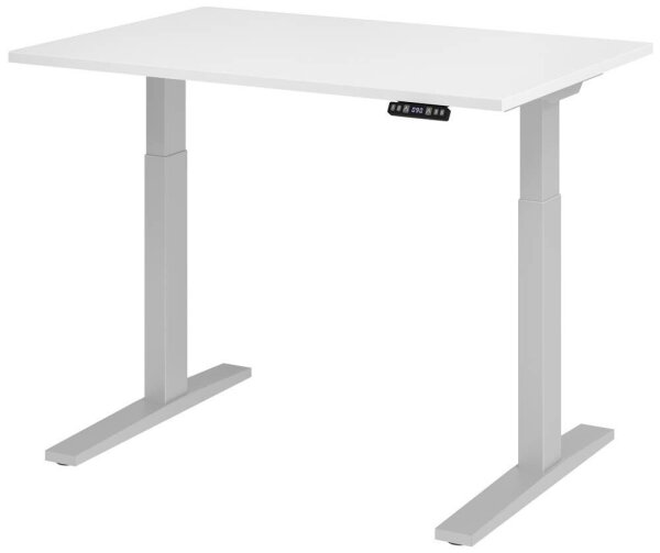 HAMMERBACHER XMKA12 elektrisch höhenverstellbarer Schreibtisch weiß rechteckig, C-Fuß-Gestell silber 120,0 x 80,0 cm