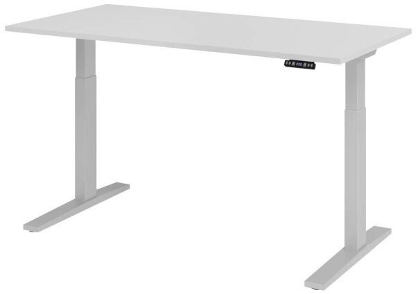 HAMMERBACHER XMKA16 elektrisch höhenverstellbarer Schreibtisch lichtgrau rechteckig, C-Fuß-Gestell silber 160,0 x 80,0 cm