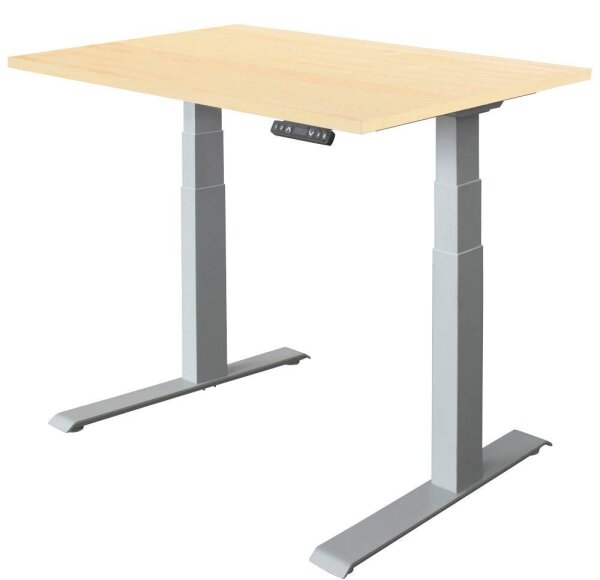 HAMMERBACHER XDKB12 elektrisch höhenverstellbarer Schreibtisch ahorn rechteckig, C-Fuß-Gestell silber 120,0 x 80,0 cm
