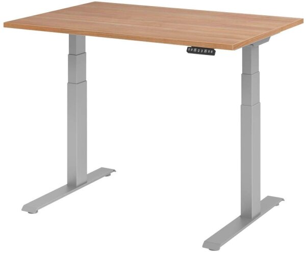HAMMERBACHER XDKB12 elektrisch höhenverstellbarer Schreibtisch nussbaum rechteckig, C-Fuß-Gestell silber 120,0 x 80,0 cm