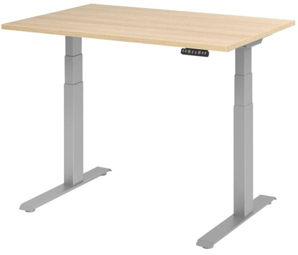 HAMMERBACHER XDKB12 elektrisch höhenverstellbarer Schreibtisch eiche rechteckig, C-Fuß-Gestell silber 120,0 x 80,0 cm