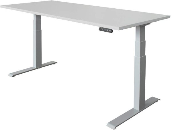 HAMMERBACHER XDKB19 elektrisch höhenverstellbarer Schreibtisch lichtgrau rechteckig, C-Fuß-Gestell silber 180,0 x 80,0 cm