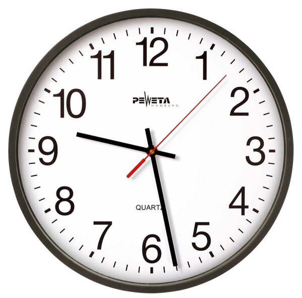 PEWETA Wanduhr weiß schwarz Kunststoff, Ø 25,0 cm