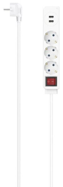 hama 3-fach Steckdosenleiste mit Schalter 1,4 m weiß mit USB-Buchse  ( 223181 )