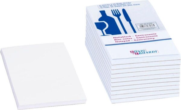 KÖNIG & EBHARDT Kellnerblock Notizzettel geleimt weiß 7,5 x 14,0 cm, 50 Blatt, 10 Blöcke