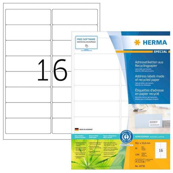 HERMA Etiketten weiß 99,1 x 33,8 mm, 80 Blatt