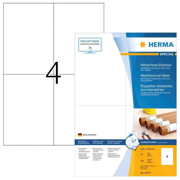 HERMA wetterfeste Etiketten weiß 105,0 x 148,0 mm, 80 Blatt