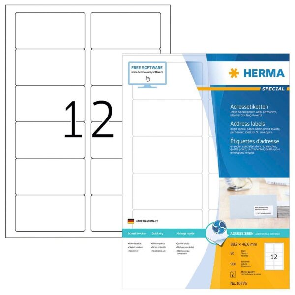 HERMA Adressetiketten weiß 88,9 x 46,6 mm, 80 Blatt