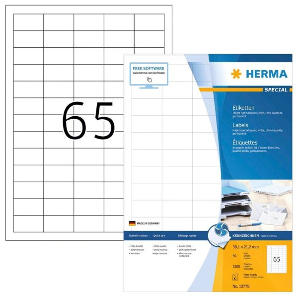HERMA Etiketten weiß 38,1 x 21,2 mm, 80 Blatt