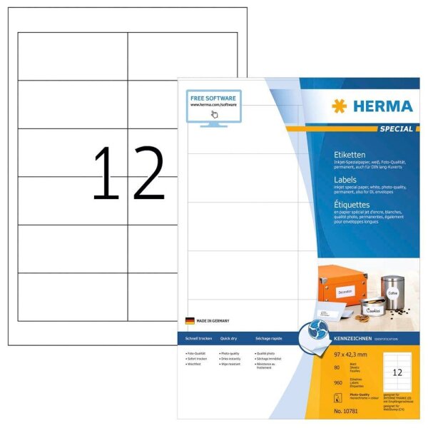 HERMA Etiketten weiß 97,0 x 42,3 mm, 80 Blatt