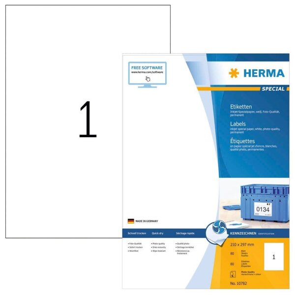HERMA Etiketten weiß 210,0 x 297,0 mm, 80 Blatt