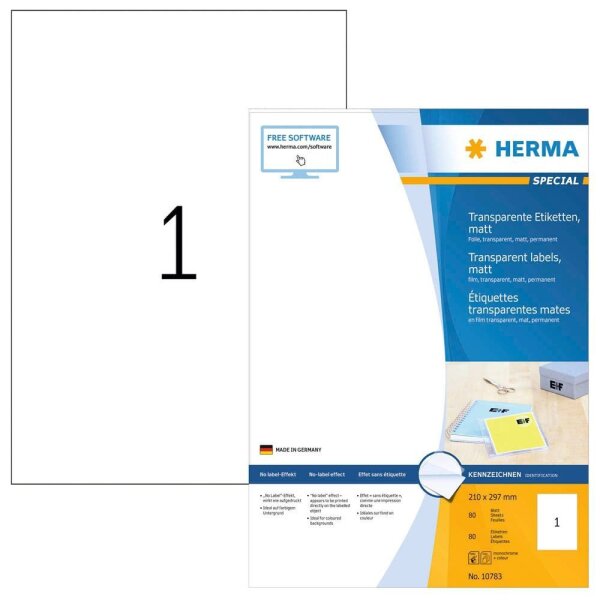 HERMA Folienetiketten transparent 210,0 x 297,0 mm, 80 Blatt