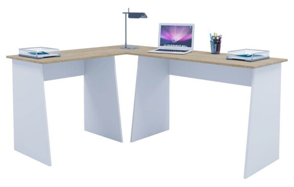 VCM my office Masola Schreibtisch weiß, sonoma-eiche rechteckig, 4-Fuß-Gestell weiß 135,0 x 105,0 cm