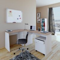 VCM my office Masola Schreibtisch weiß, sonoma-eiche rechteckig, 4-Fuß-Gestell weiß 135,0 x 105,0 cm