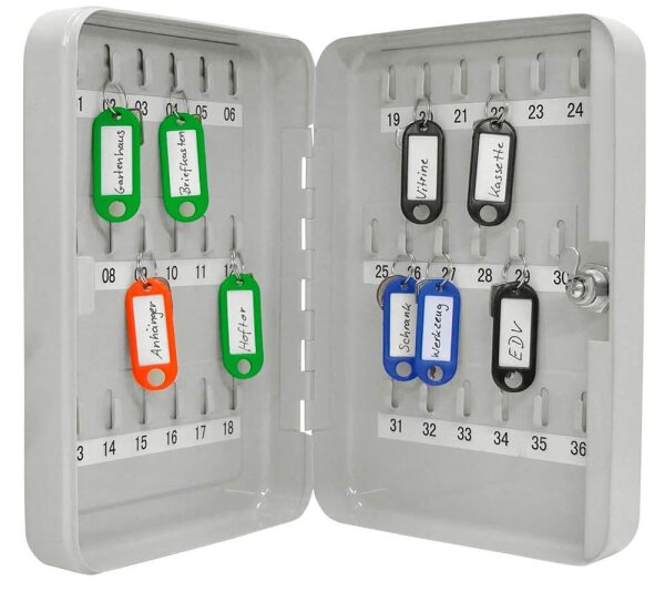WEDO Schlüsselkasten lichtgrau mit 36 Haken, Sicherheitsschloss, 18,0 x 6,0 x 25,0 cm, 1 St.