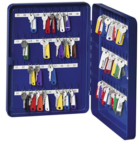 WEDO Schlüsselkasten blau mit 70 Haken, Sicherheitsschloss, 28,0 x 6,0 x 37,0 cm, 1 St.