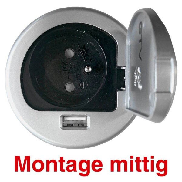 Kerkmann Move 1-fach Tischsteckdose 1,9 m silber mit USB-Buchse