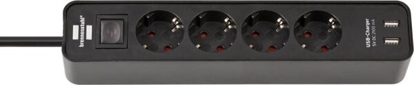 brennenstuhl Ecolor USB-A 4-fach Steckdosenleiste mit Schalter 1,5 m schwarz mit USB-Buchse