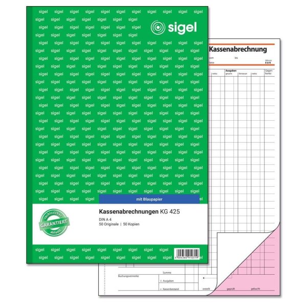 SIGEL Kassenabrechnung Formularbuch KG425, 1 St.