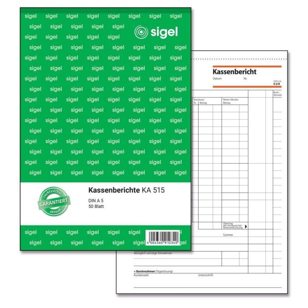 SIGEL Kassenbericht Formularbuch KA515, 1 St.