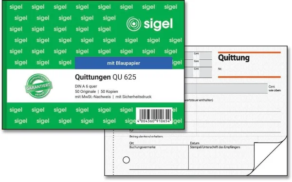 SIGEL Quittung, MwSt. separat ausgewiesen Formularbuch...