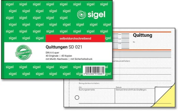 SIGEL Quittung, MwSt. separat ausgewiesen Formularbuch...