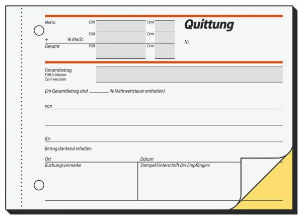 SIGEL Quittung, MwSt. separat ausgewiesen Formularbuch...