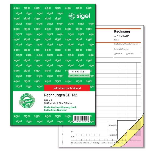 SIGEL Rechnung mit fortlaufenden Nummern Formularbuch SD132, 1 St.