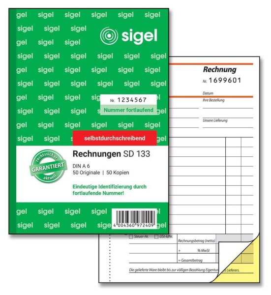 SIGEL Rechnung mit fortlaufenden Nummern Formularbuch SD133, 1 St.