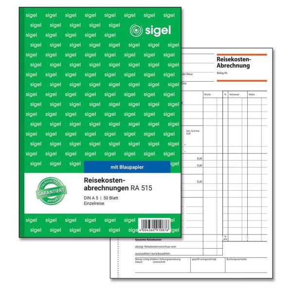 SIGEL Reisekostenabrechnung/Einzelreise Formularbuch RA515, 1 St.