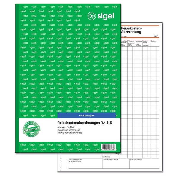 SIGEL Reisekostenabrechnung monatlich Formularbuch RA415, 1 St.