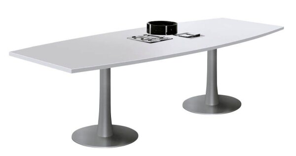 Quadrifoglio Konferenztisch Idea+ lichtgrau Tonnenform, Säulenfuß silber, 280,0 x 80,0 - 110,0 x 74,0 cm