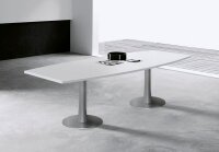 Quadrifoglio Konferenztisch Idea+ lichtgrau Tonnenform, Säulenfuß silber, 280,0 x 80,0 - 110,0 x 74,0 cm