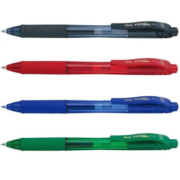 Pentel ENERGEL BL107 Gelschreiber-Set schwarz, blau, rot, grün 0,35 mm, Schreibfarbe: farbsortiert, 4 St.