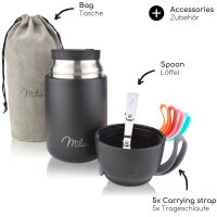 Milu Isolier-Speisebehälter schwarz 1 Thermobehälter mit Tasche, klappbarer Löffel, 5 farbige Trageschlaufen aus Gummi, 1 St.