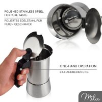 Milu Espressokocher silber, 2 Tassen