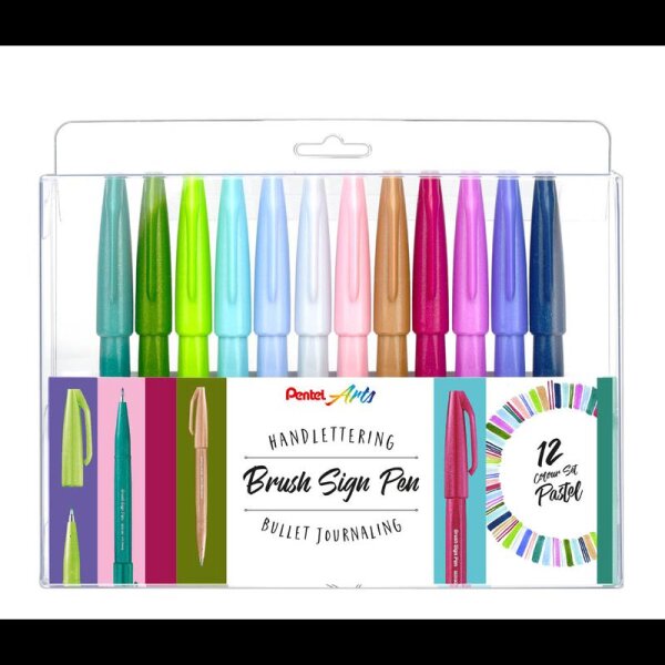 Pentel Pastel SES15C-12 Brush-Pen-Set farbsortiert, 12 St.