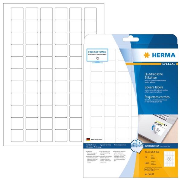 HERMA Etiketten 10107 weiß 25,4 x 25,4 mm, 25 Blatt