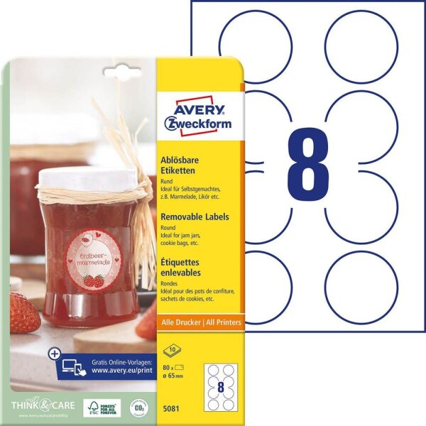 AVERY Zweckform Etiketten 5081 weiß 65,0 x 65,0 mm, 10 Blatt