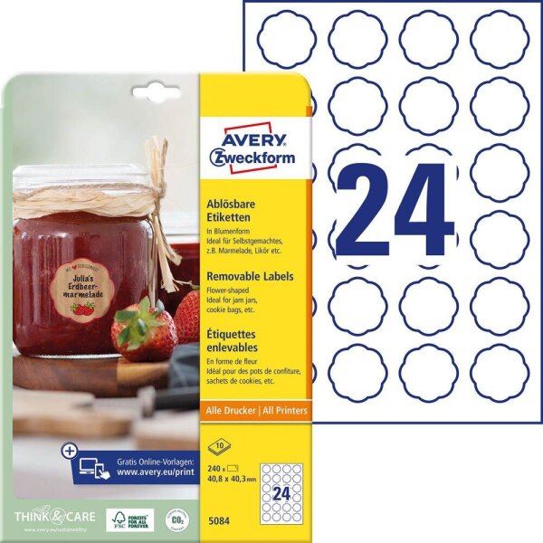AVERY Zweckform Etiketten 5084 weiß 40,8 x 40,3 mm, 10 Blatt