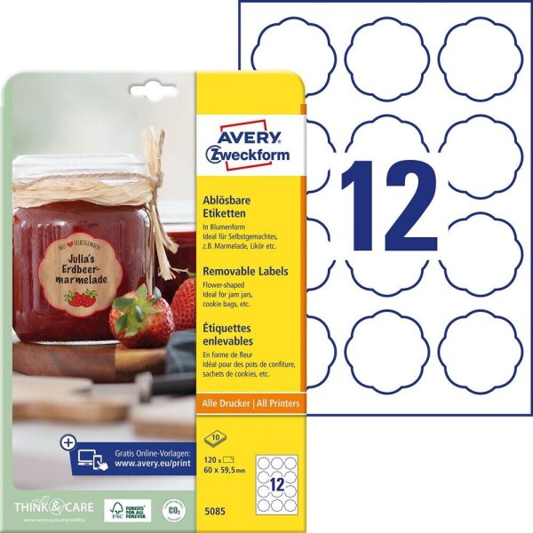 AVERY Zweckform Etiketten 5085 weiß 60,0 x 59,5 mm, 10 Blatt