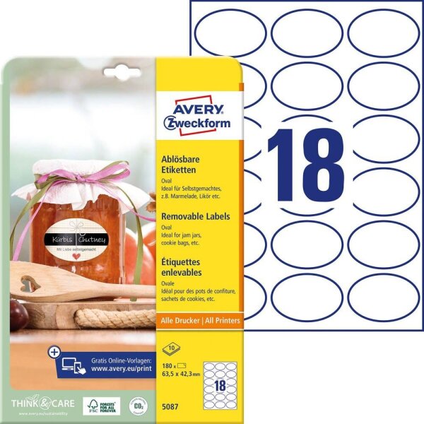 AVERY Zweckform Etiketten 5087 weiß 63,5 x 42,3 mm, 10 Blatt