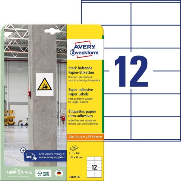 AVERY Zweckform Power-Etiketten L7875-20 weiß 105,0 x 48,0 mm, 20 Blatt