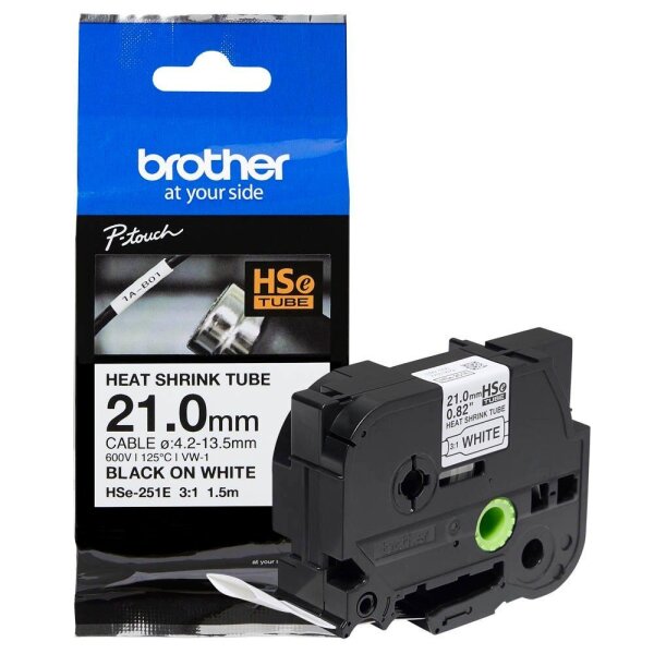 brother Schrumpfschlauch HSe-251E HSE251E, 21 mm, schwarz auf weiß, 1 St.