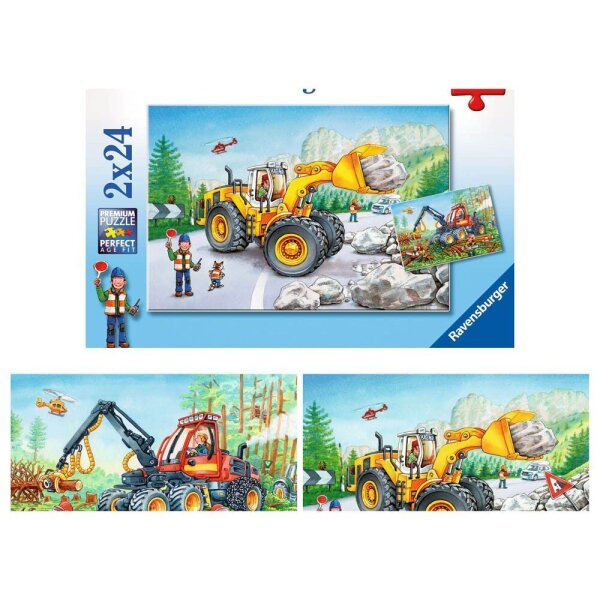 Ravensburger Bagger und Waldtraktor Puzzle, 2 x 24 Teile