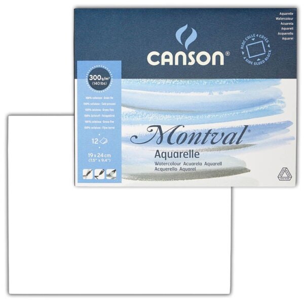 canson Aquarellblock Montval 19,0 x 24,0 cm 300 g/qm, 12 Blatt, 1 Block