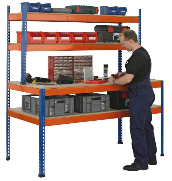SCHULTE Werkbank blau, orange 153,6 x 77,3 x 198,1 cm