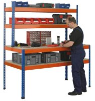 SCHULTE Werkbank blau, orange 153,6 x 77,3 x 198,1 cm