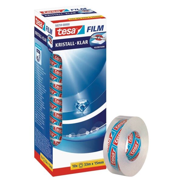 tesa KRISTALL-KLAR Klebefilm transparent 15,0 mm x 33,0 m 10 Rollen